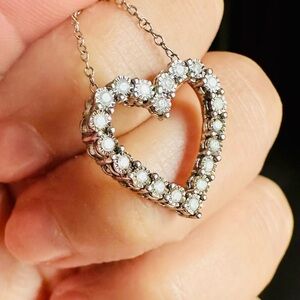 XL Natural Real Diamond Heart Necklace and pendant 18 in